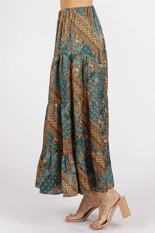 Mittoshop Paisley Patchwork Print Satin Maxi Skirt - cas7m