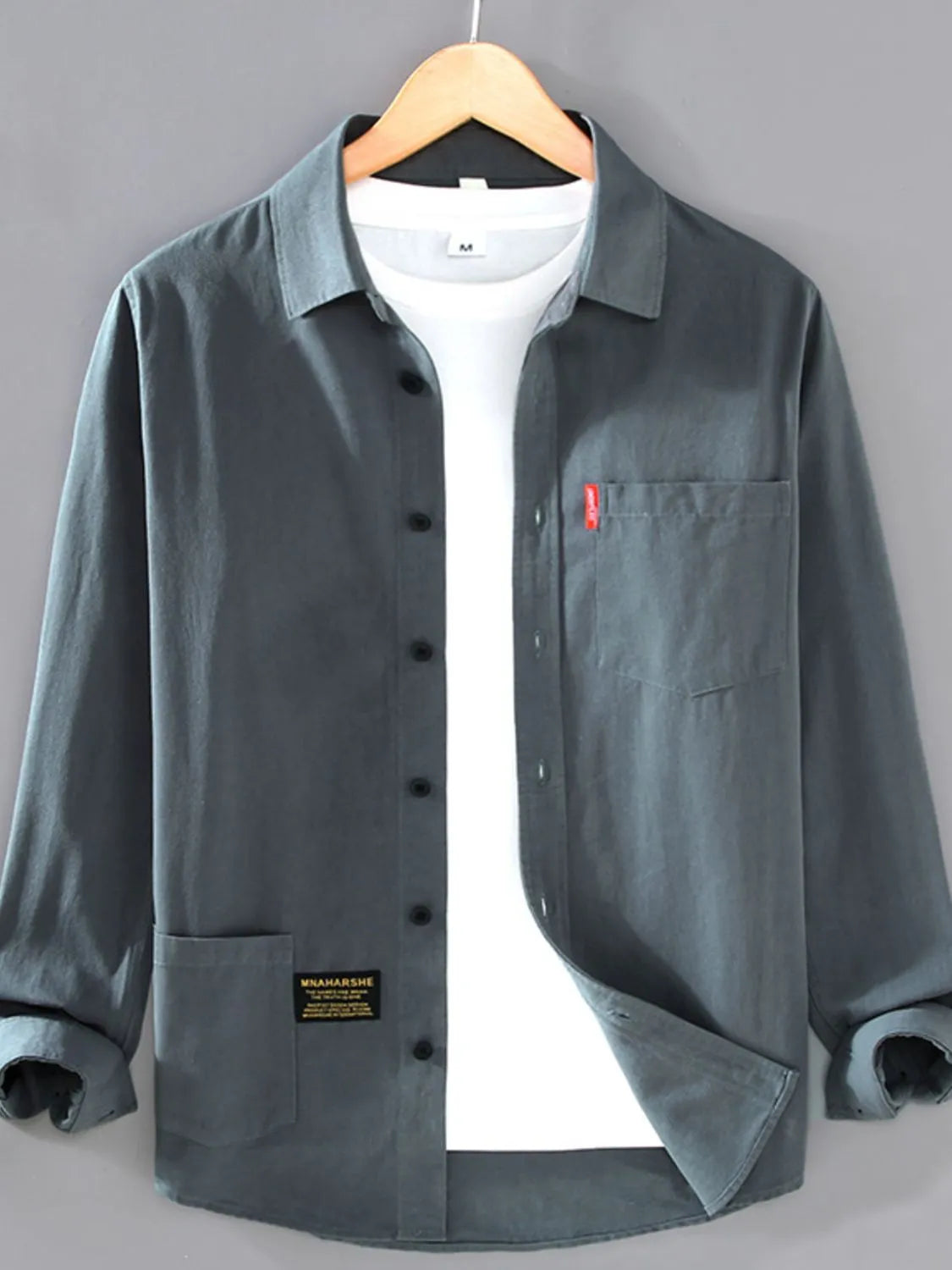 Men's Plus Size Button Up Long Sleeve Shirt - cas7m