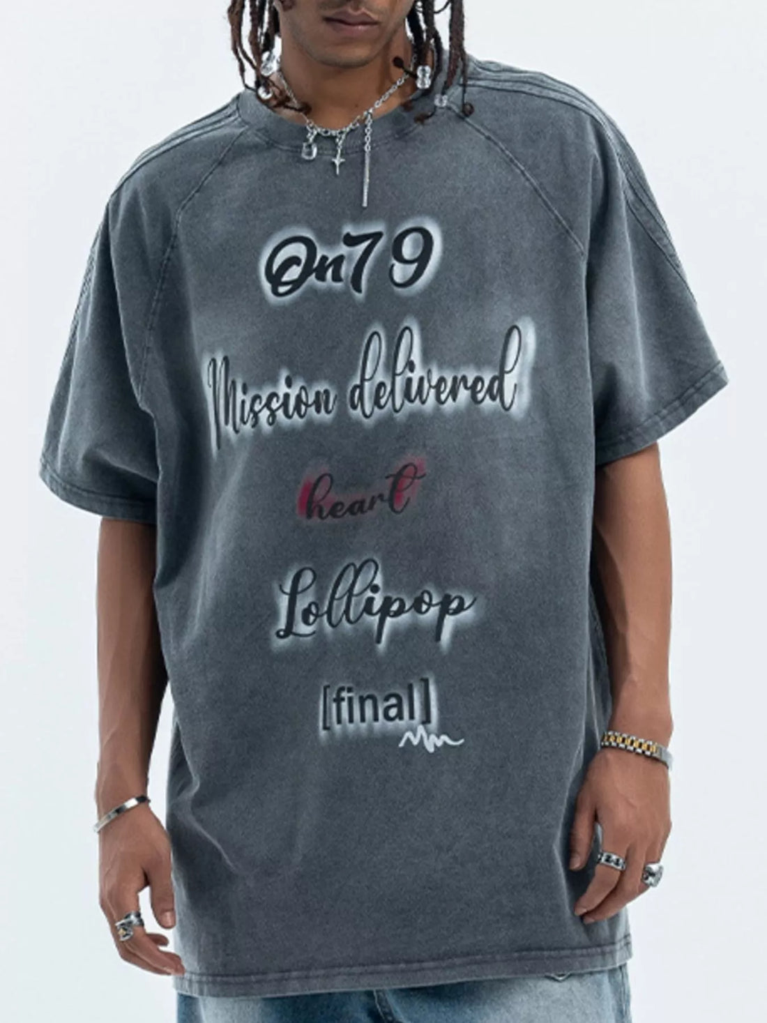 Men's Letter Round Neck Oversized T-Shirt - cas7m