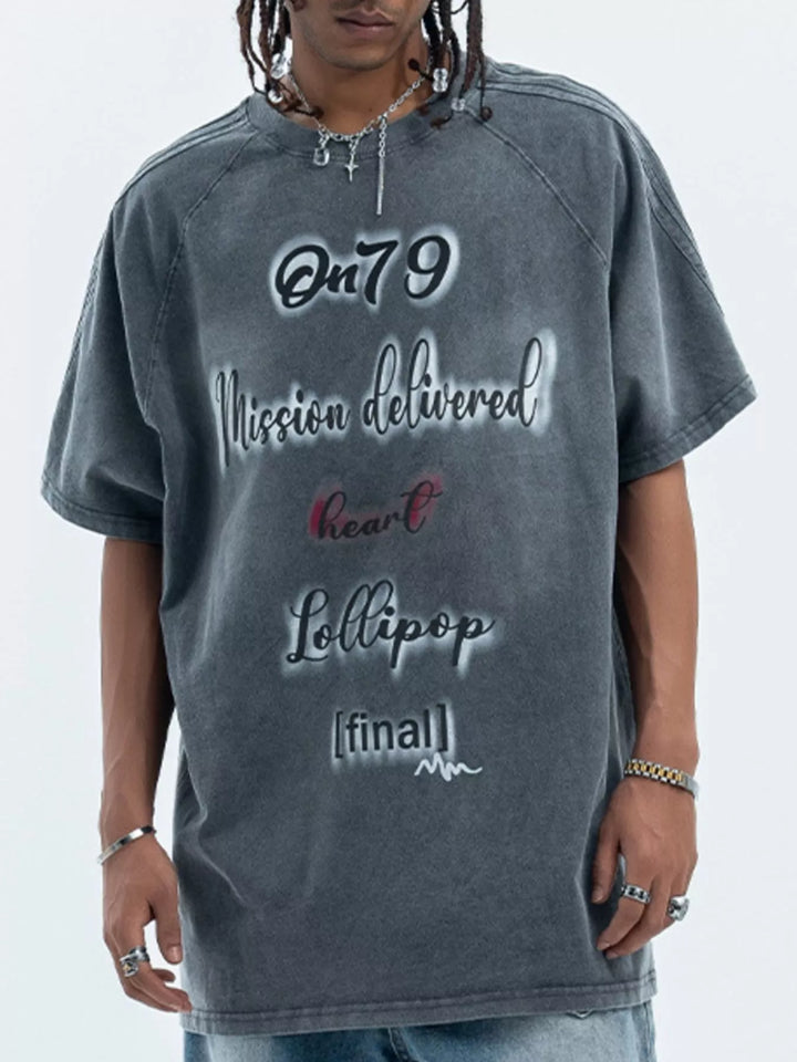 Men's Letter Round Neck Oversized T-Shirt - cas7m