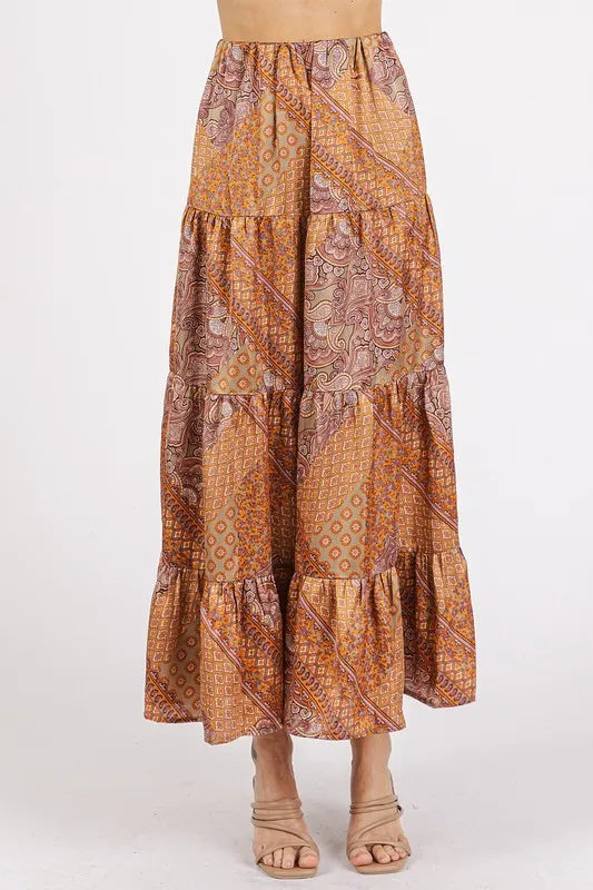 Mittoshop Paisley Patchwork Print Satin Maxi Skirt - cas7m