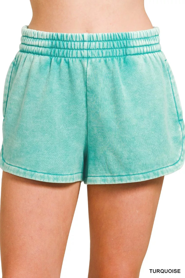 Zenana Acid Washed Elastic Waistband Dolphin Shorts - cas7m