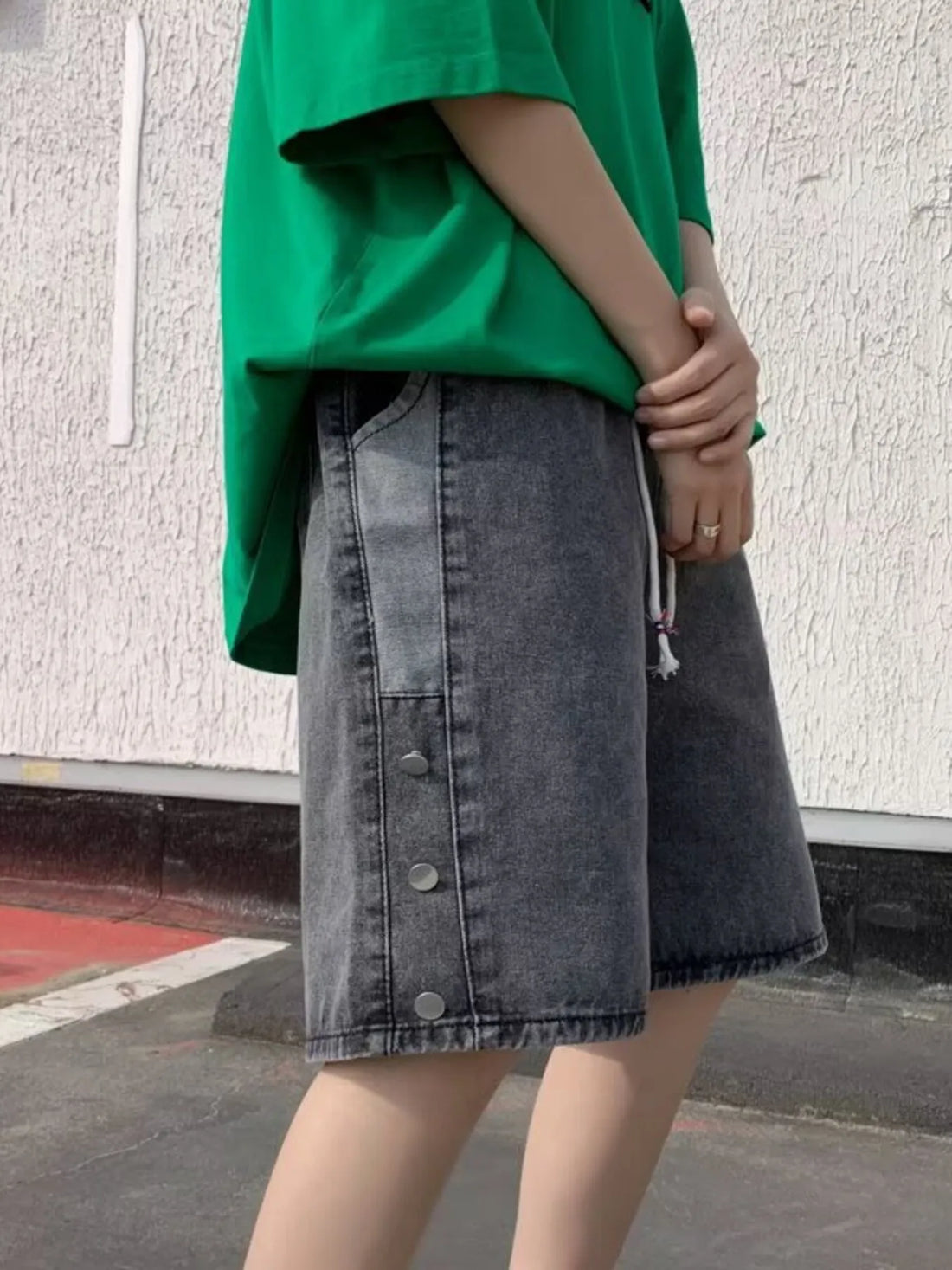 Men's Plus Size Casual Loose Fit Denim Shorts with Drawstring - cas7m