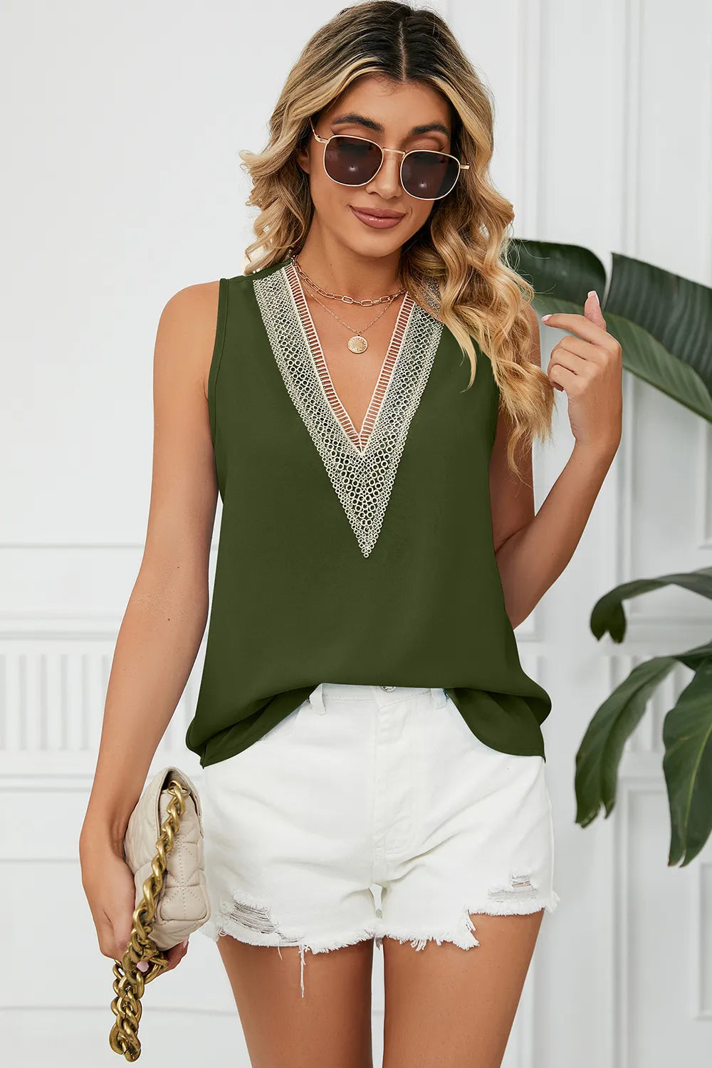 V-Neck Wide Strap Tank - cas7m