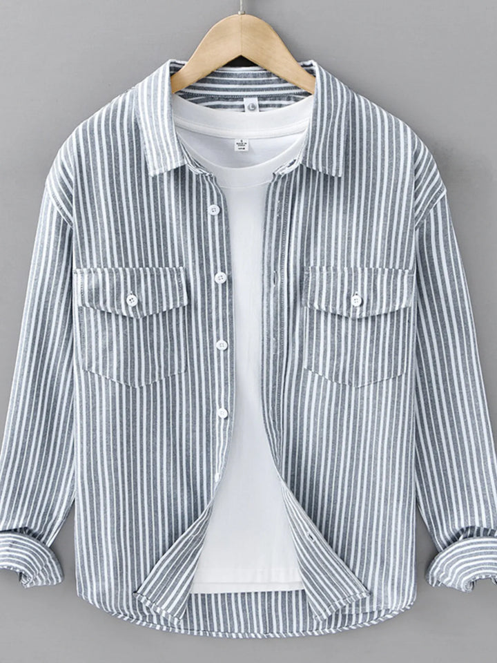 Men's Plus Size Striped Casual Long Sleeve Shirt - cas7m