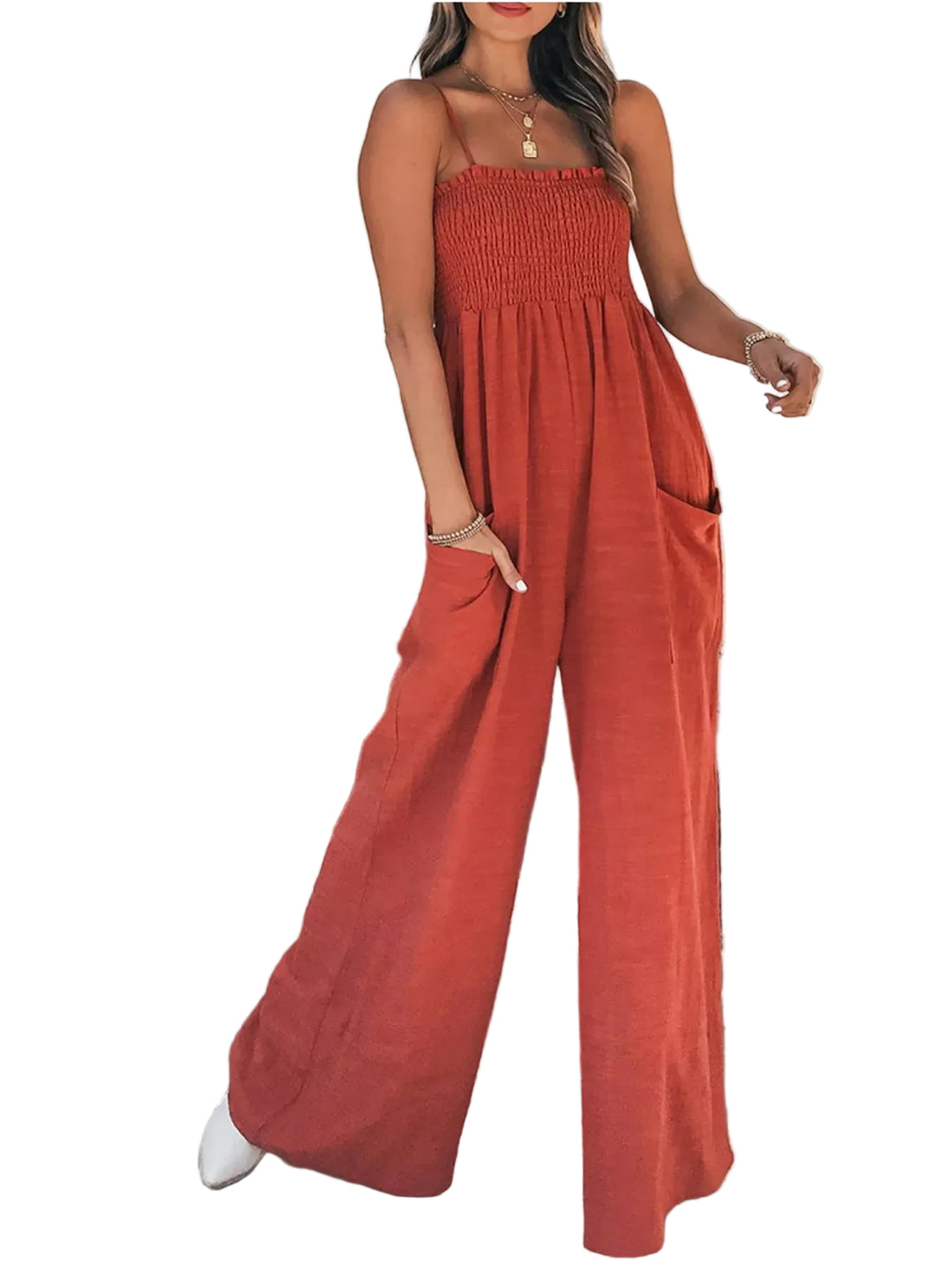 Smocked Wide Leg Jumpsuit - cas7m
