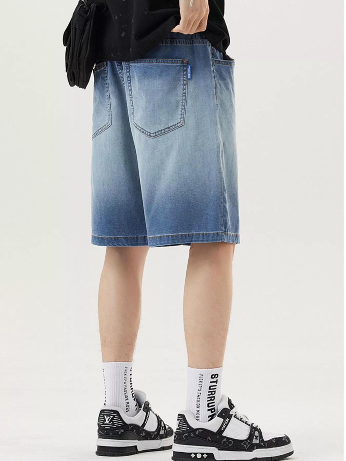 Men's Plus Size Loose Fit Drawstring Denim Shorts - cas7m
