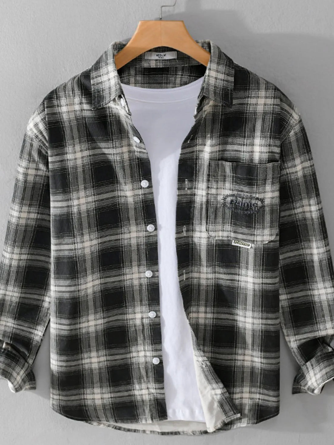 Men's Plus Size Plaid Button Up Long Sleeve Shirt - cas7m