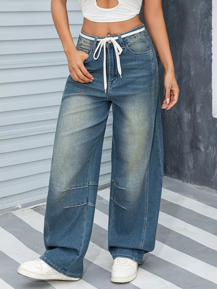 Vintage Wash Wide Leg Jeans - cas7m