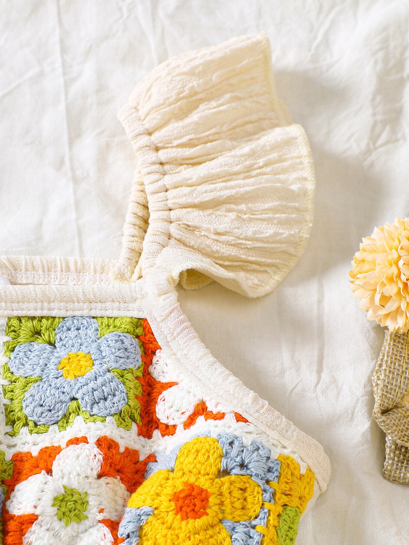 Children's Crochet Ruffle Trim Jumpsuit - cas7m