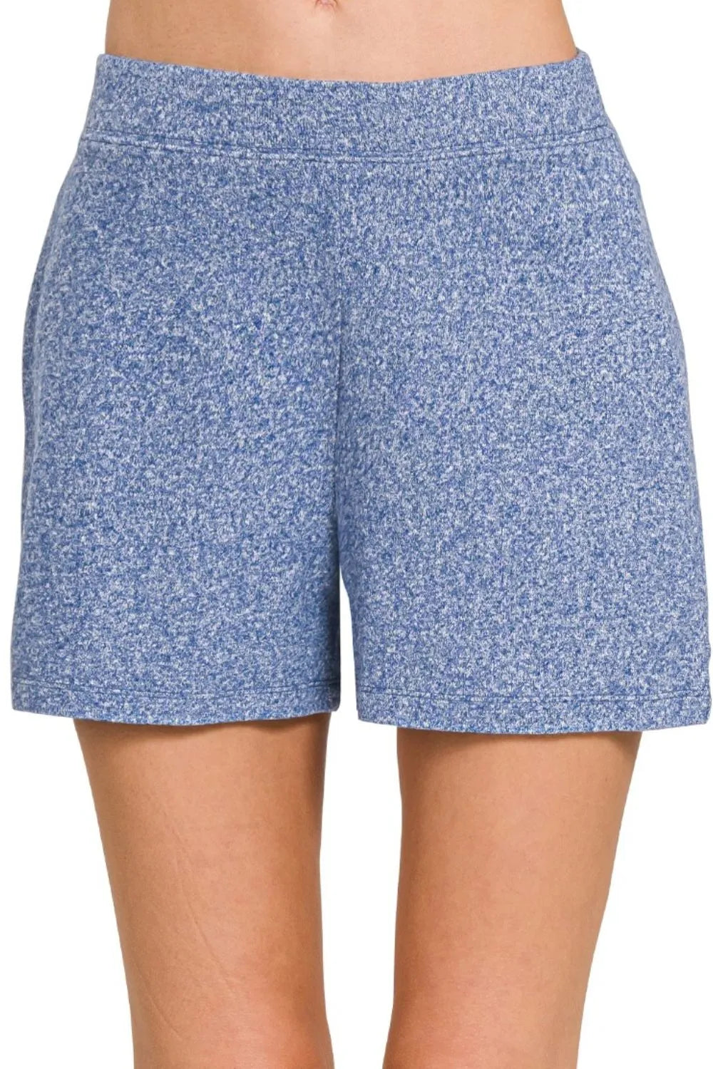 Zenana Soft Melange Hacci Elastic Waisted Shorts - cas7m