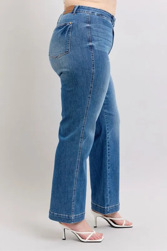 Judy Blue Full Size High Waist Contrast Thread Straight Plus Size - cas7m