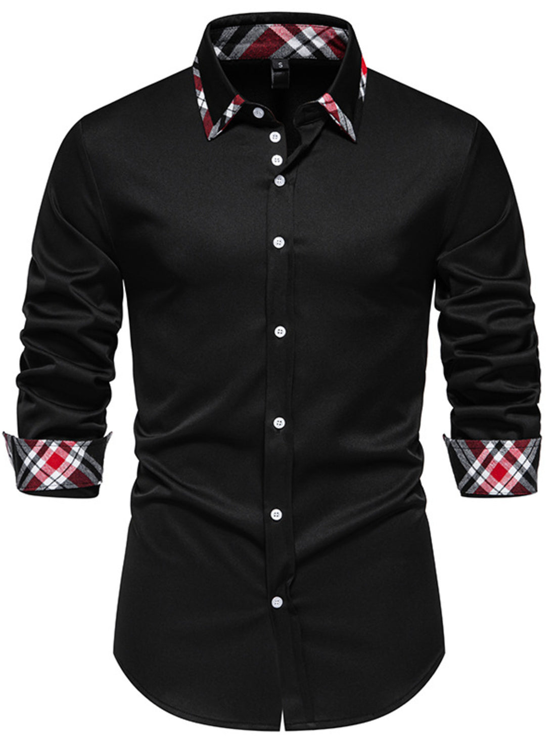 Men's Slim Fit Long Sleeve Plaid Trim Shirt - cas7m