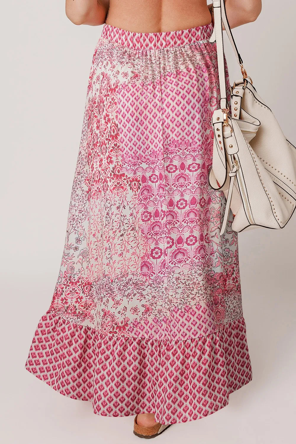 Printed Tassel Drawstring High Waist Maxi Skirt - cas7m