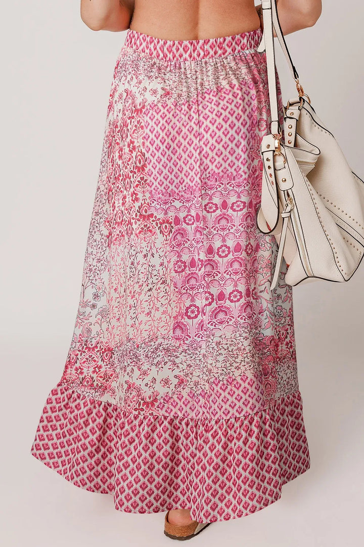 Printed Tassel Drawstring High Waist Maxi Skirt - cas7m