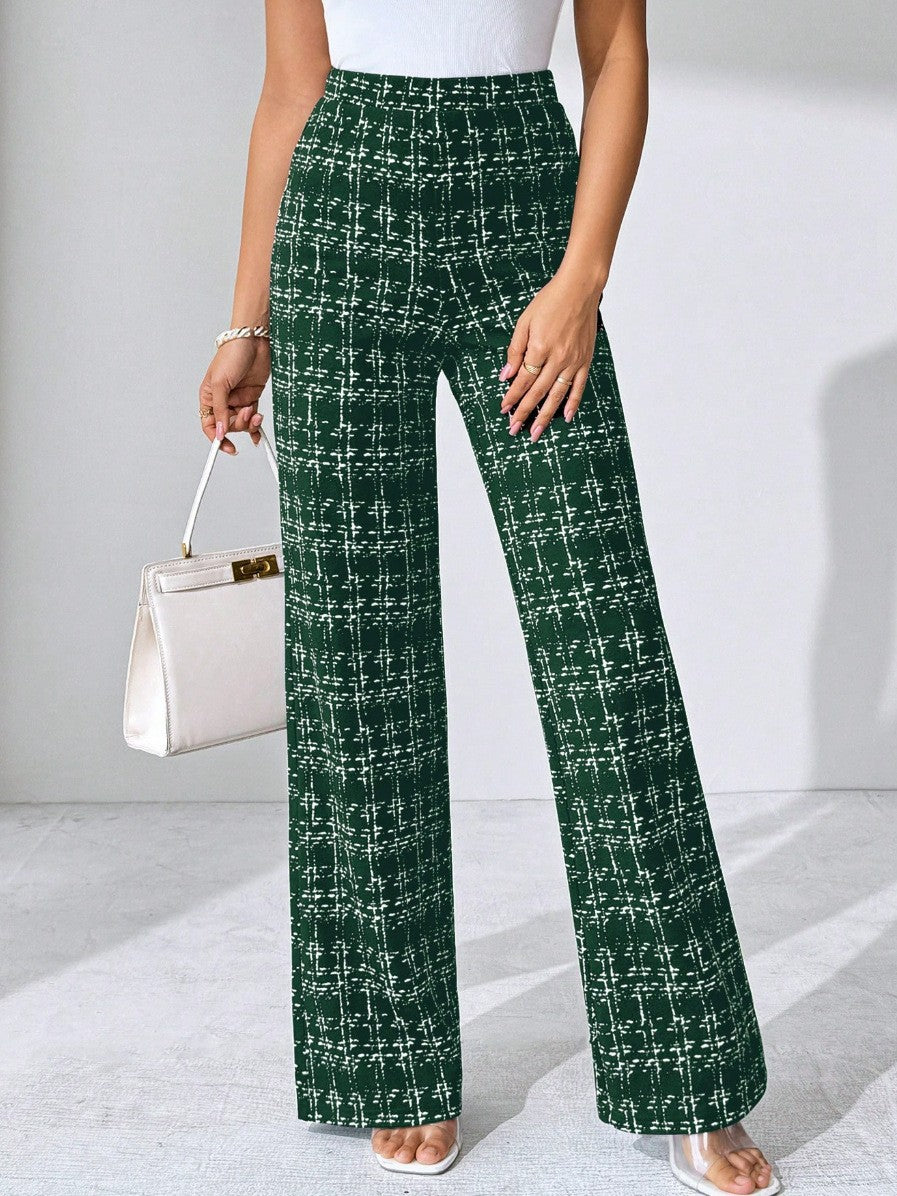 Woven Plaid High Waist Straight Women's Pants - cas7m