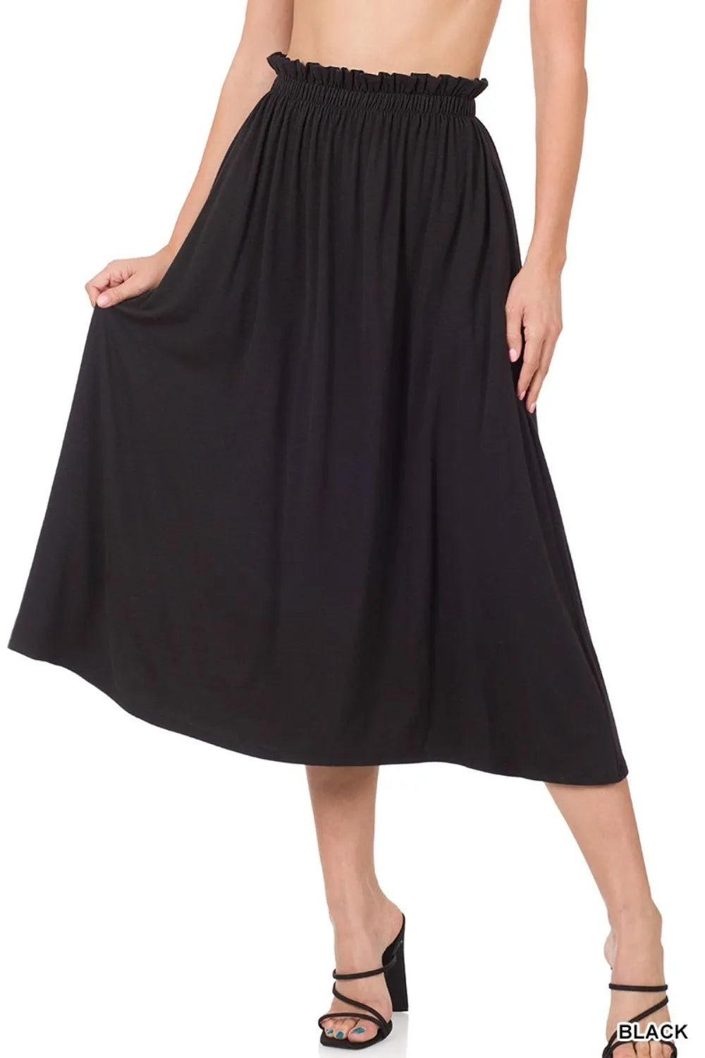 Zenana Paperbag Waist Midi Skirt With Pockets - cas7m
