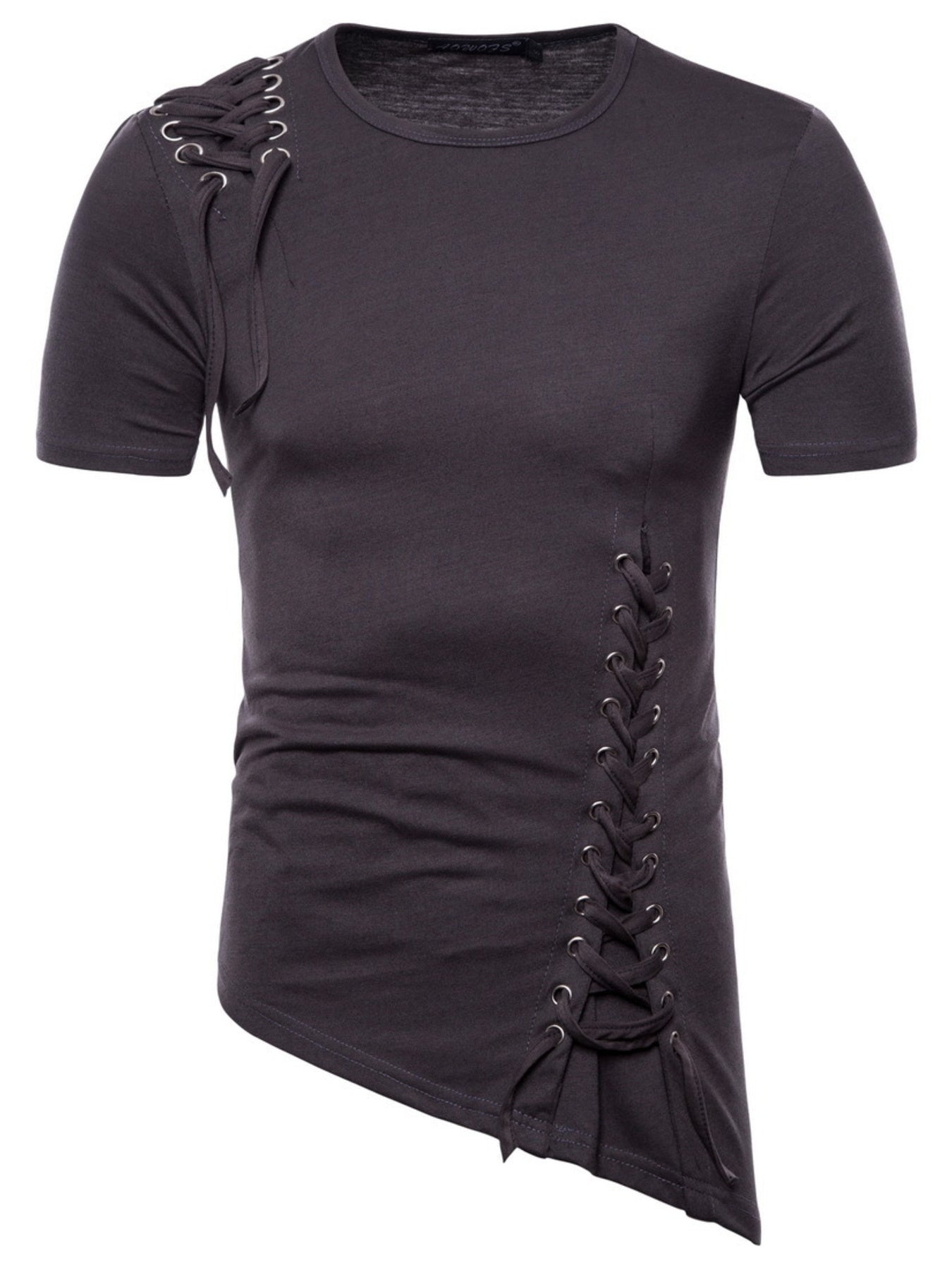 Men's Lace-Up Asymmetric Hem T-Shirt - cas7m
