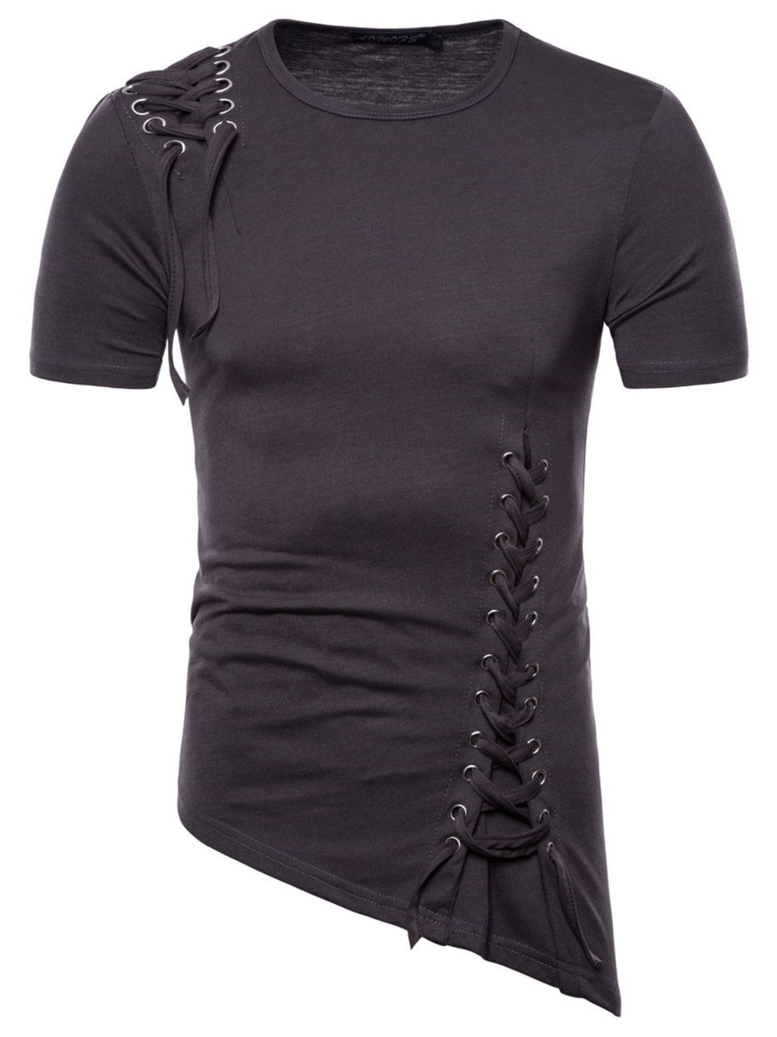 Men's Lace-Up Asymmetric Hem T-Shirt - cas7m