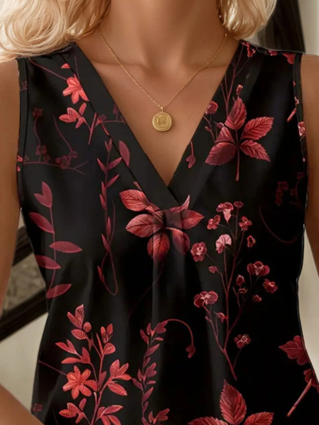 Printed V-Neck Tank - cas7m