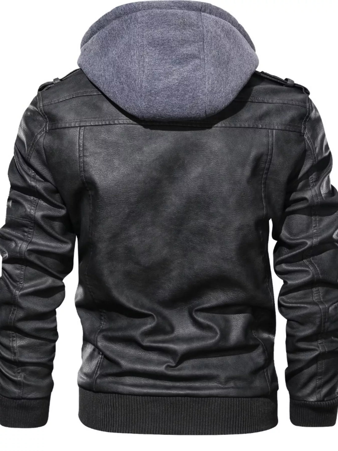 Men's Full Size Hooded Faux Leather Moto Jacket Plus Size - cas7m
