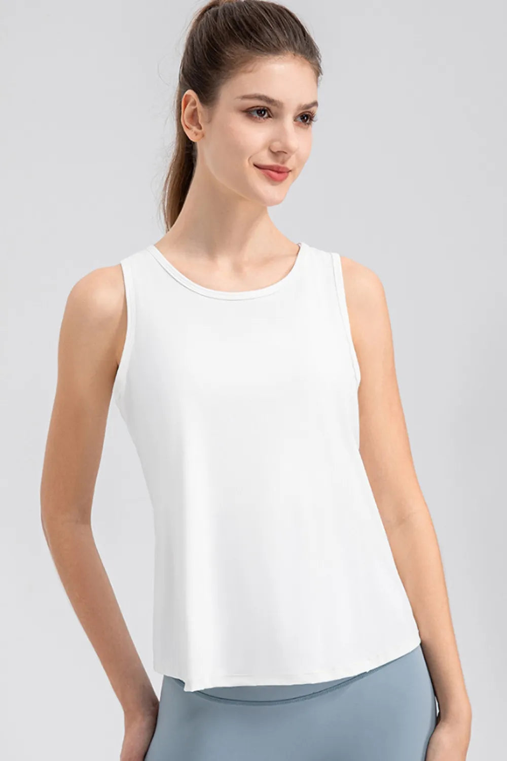 Wide Strap Round Neck Active Tank - cas7m