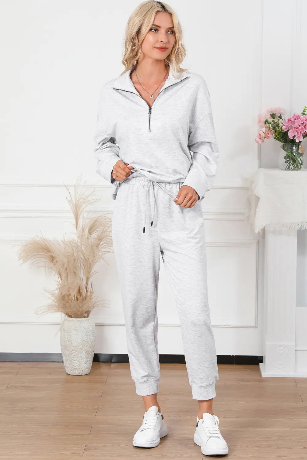 Half Zip Sweatshirt and Drawstring Sweatpants Set - cas7m
