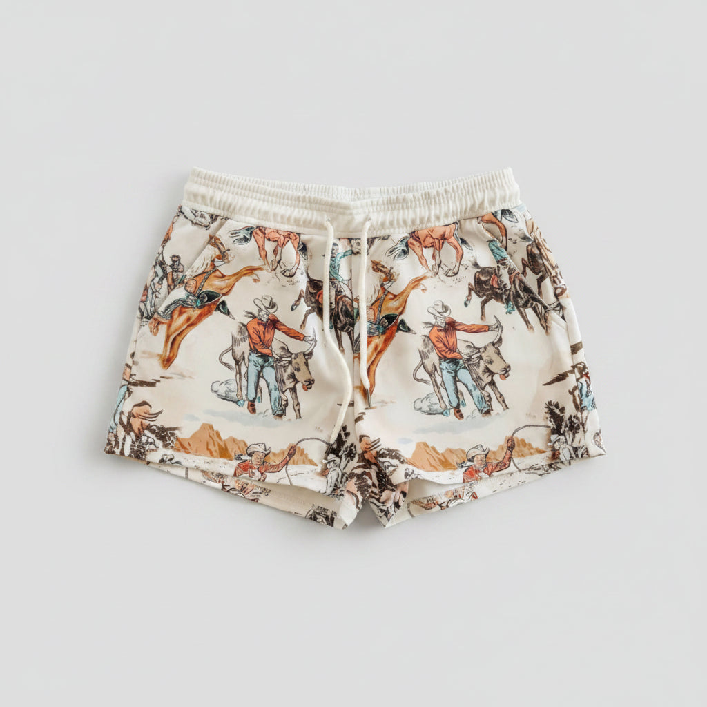 Wild West Rodeo Print Drawstring Shorts - cas7m