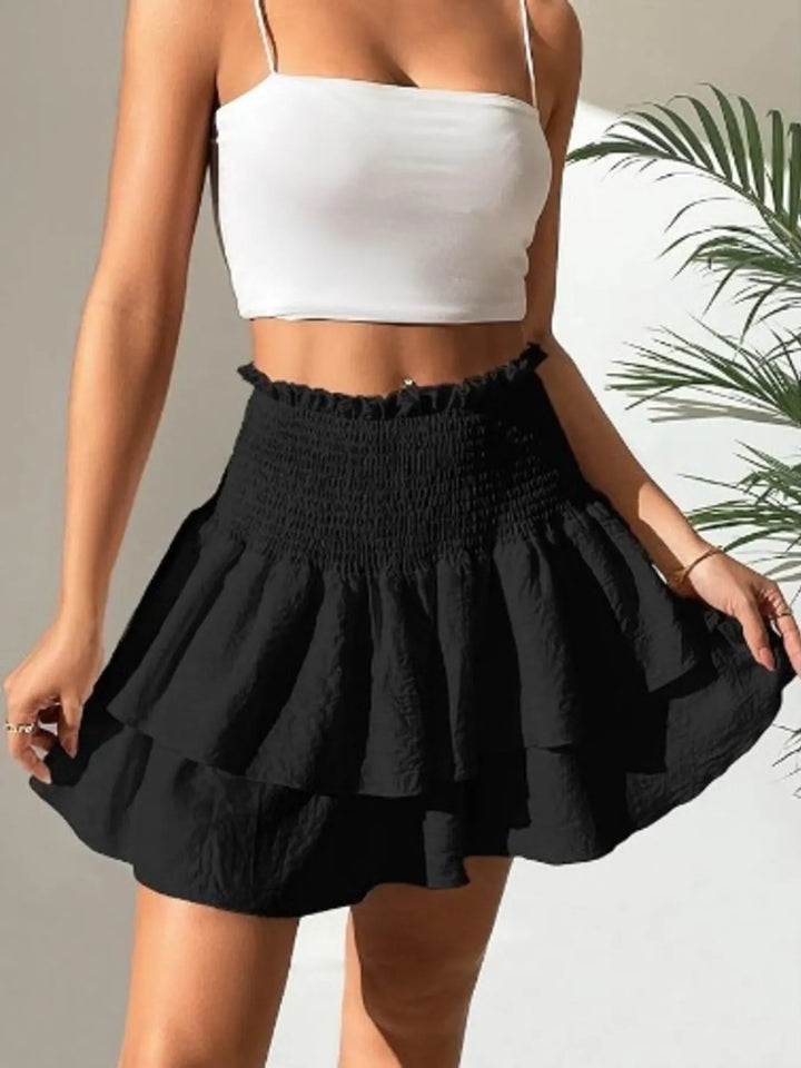 Smocked Layered Mini Skirt - cas7m