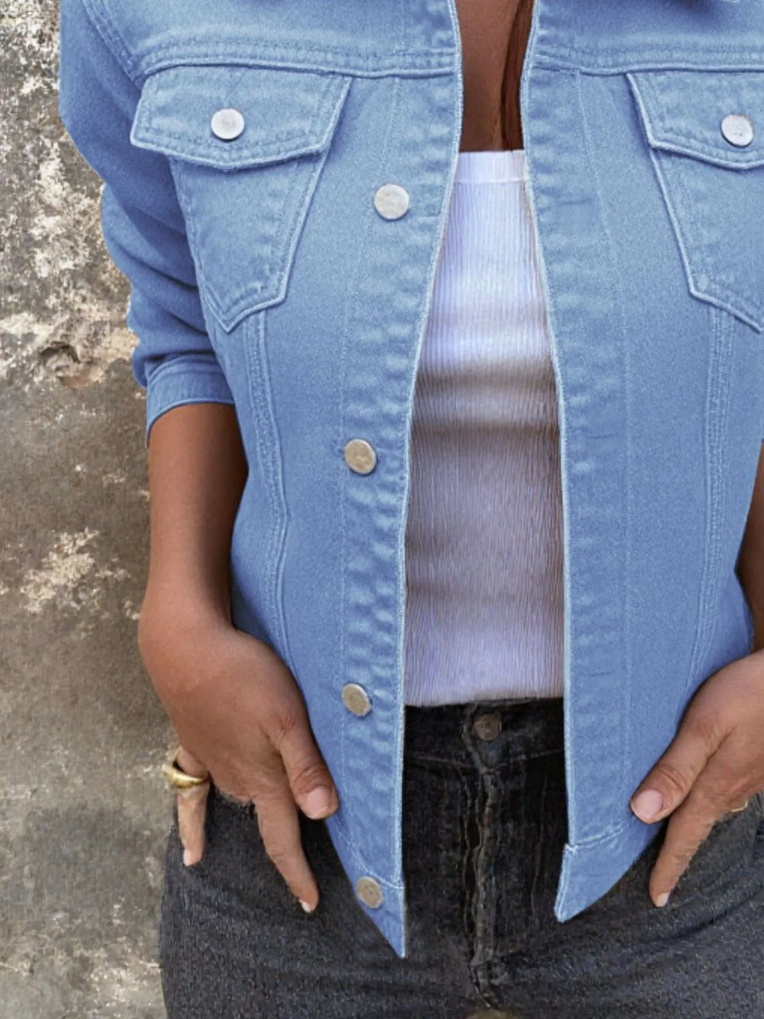 Button Front Closure Denim Jacket - cas7m