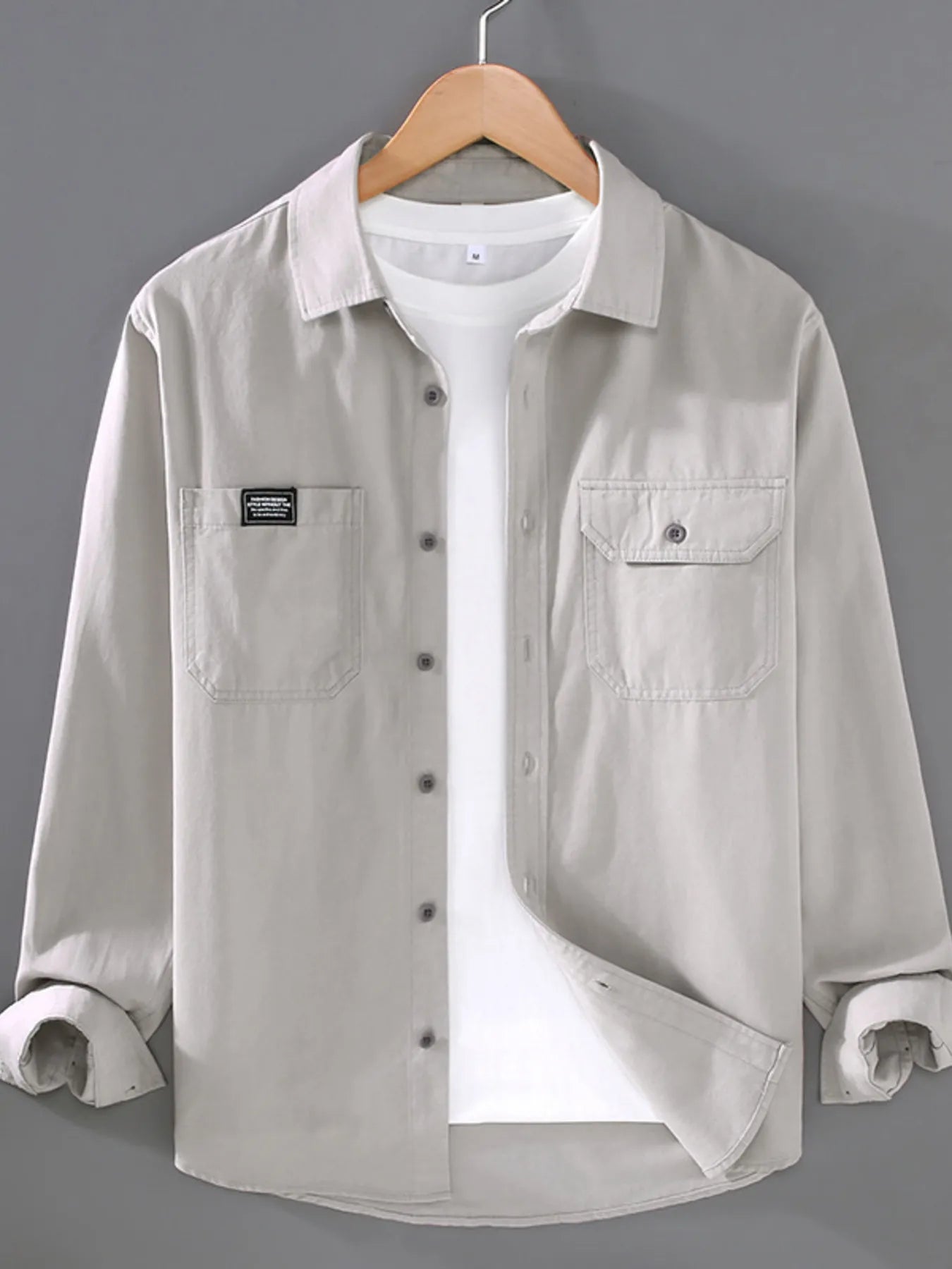 Men's Plus Size Button Up Long Sleeve Shirt - cas7m