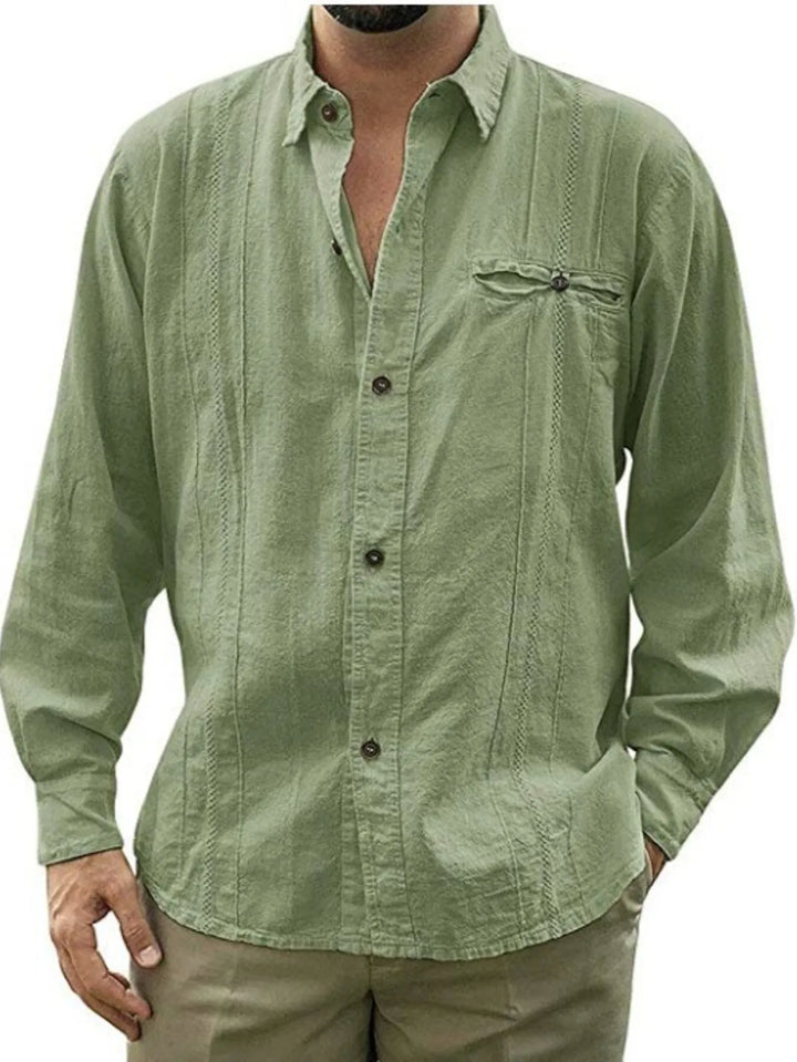 Men's Plus Size Button Up Long Sleeve Shirt - cas7m