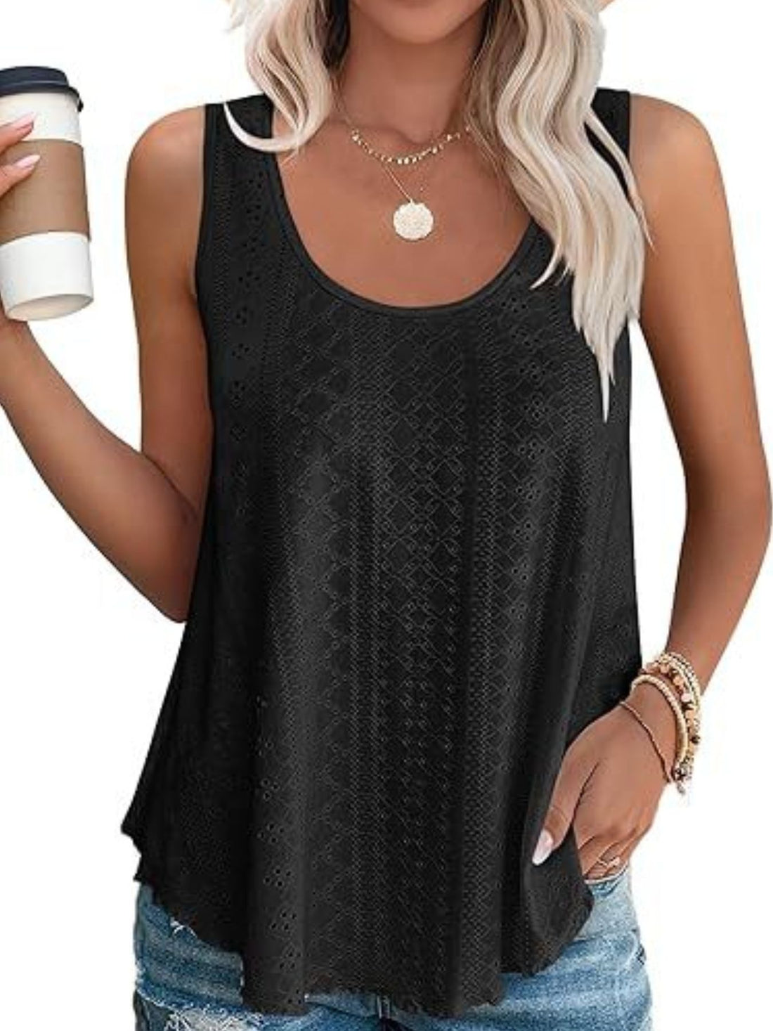 Eyelet Scoop Neck Tank - cas7m