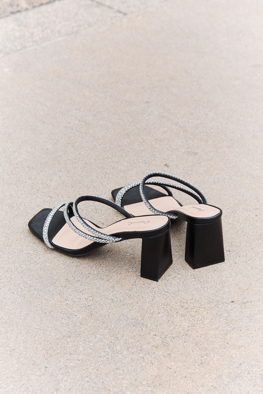 Qupid Level Up Rhinestone Strap Heels - cas7m