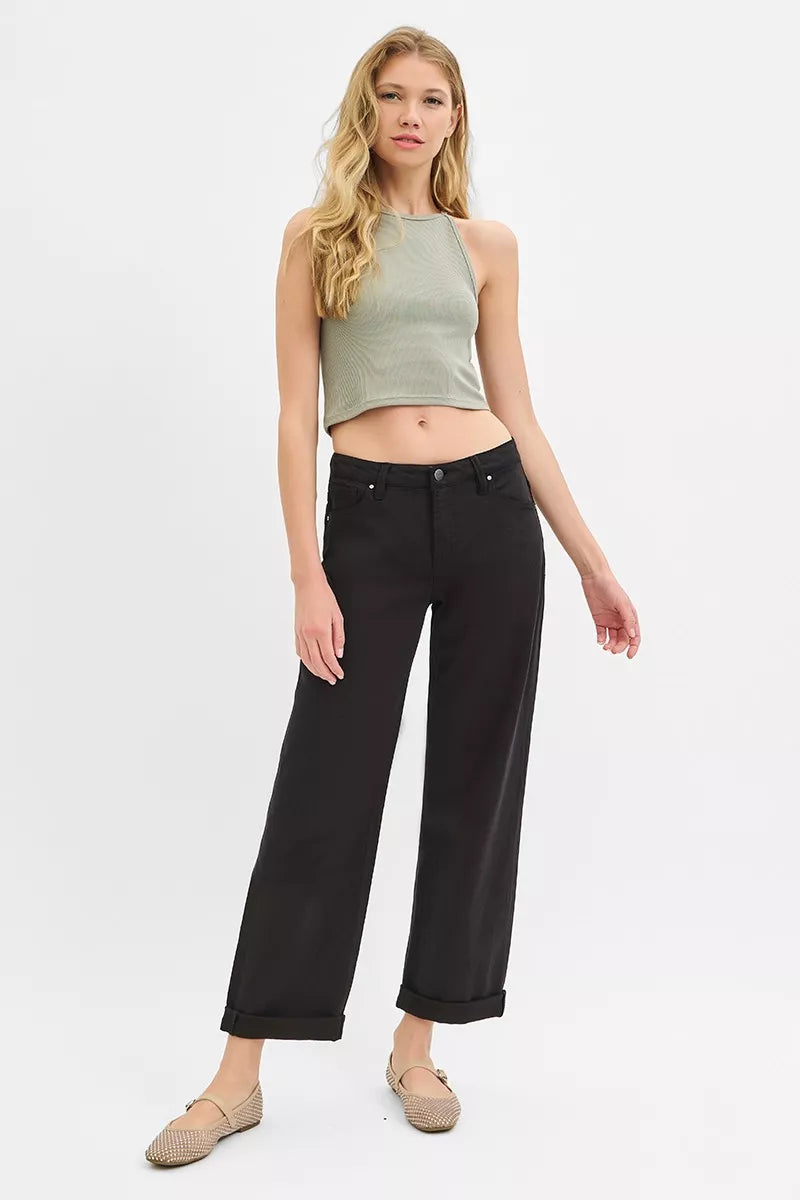 RISEN Tummy Control Mid Rise Ankle Barrel Relaxed Baggy - cas7m