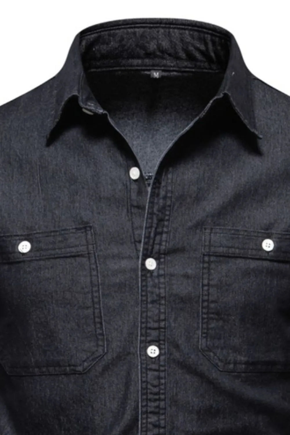 Men's Collared Neck Long Sleeve Denim Shirt - cas7m
