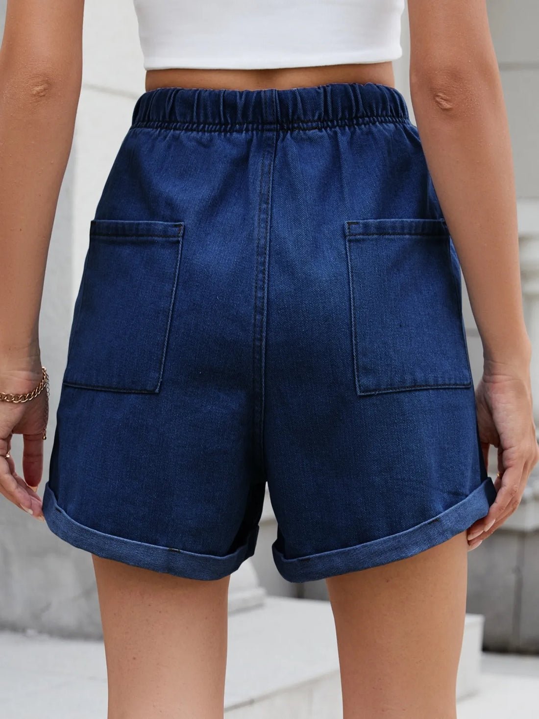 Drawstring Wash Denim Shorts - cas7m