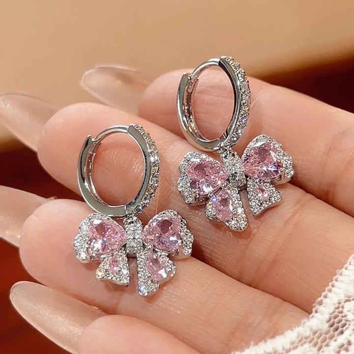 Zircon Bowknot Drop Earrings - cas7m