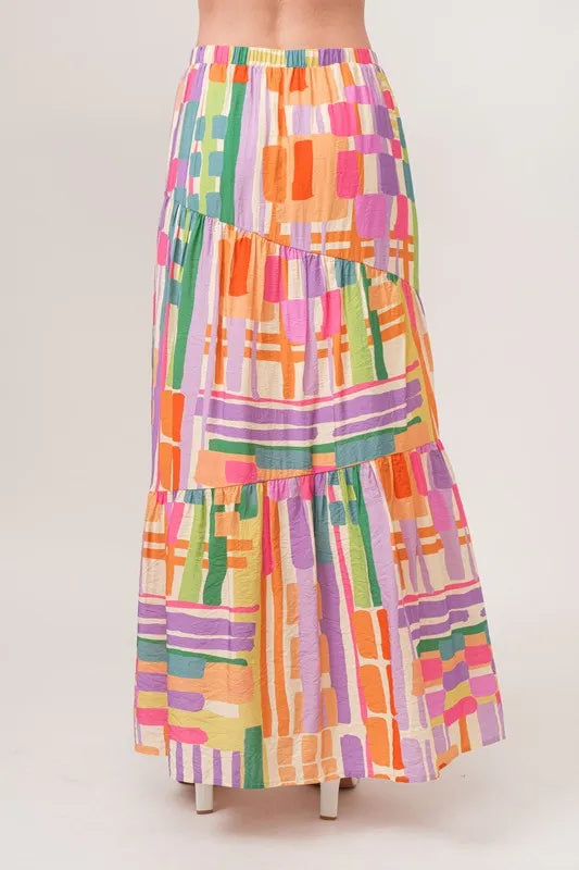 And The Why Asymmetric Geo Printed Tiered Maxi Skirt - cas7m
