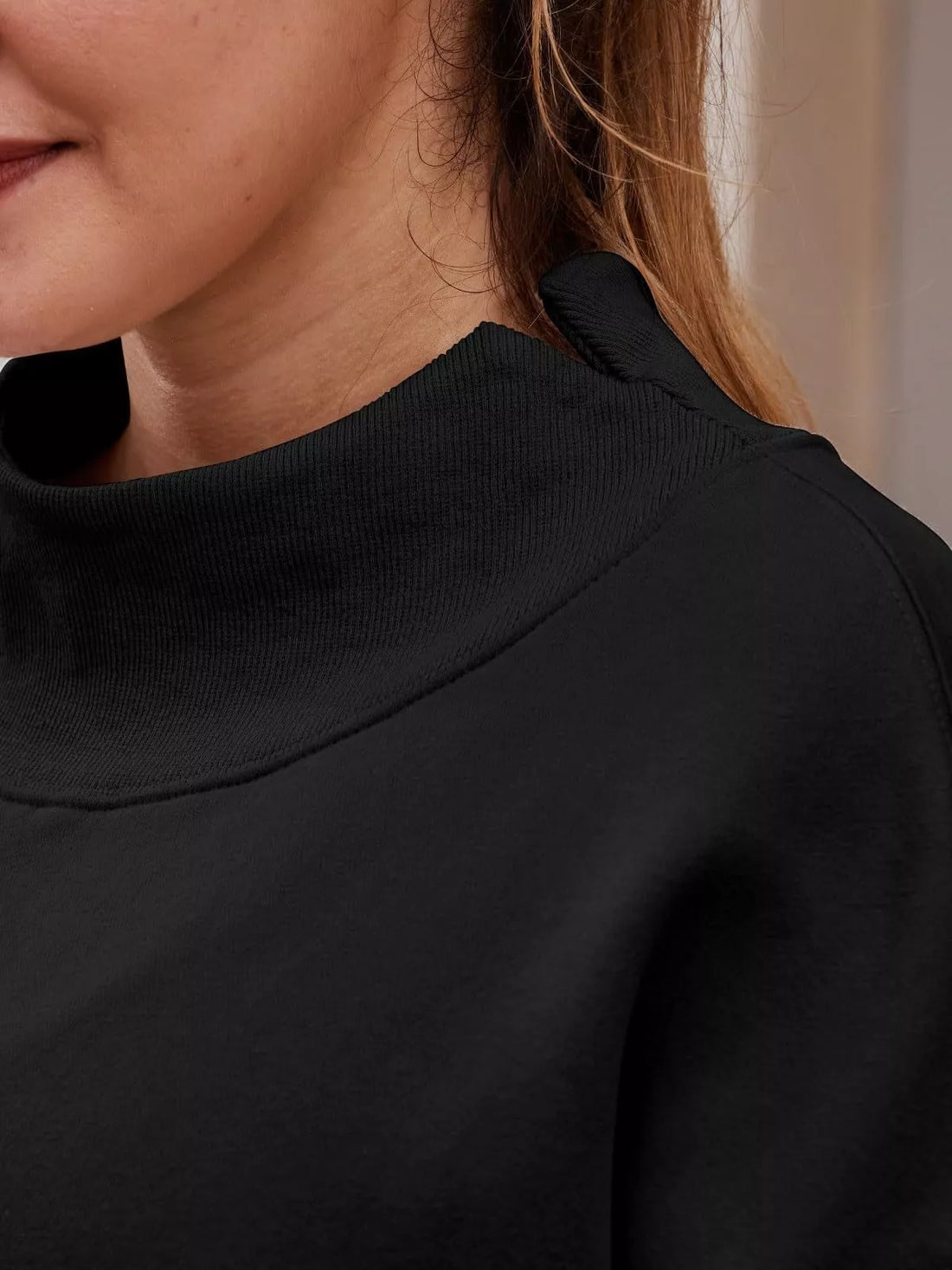 Mock Neck Dropped Shoulder Sweatshirt - cas7m