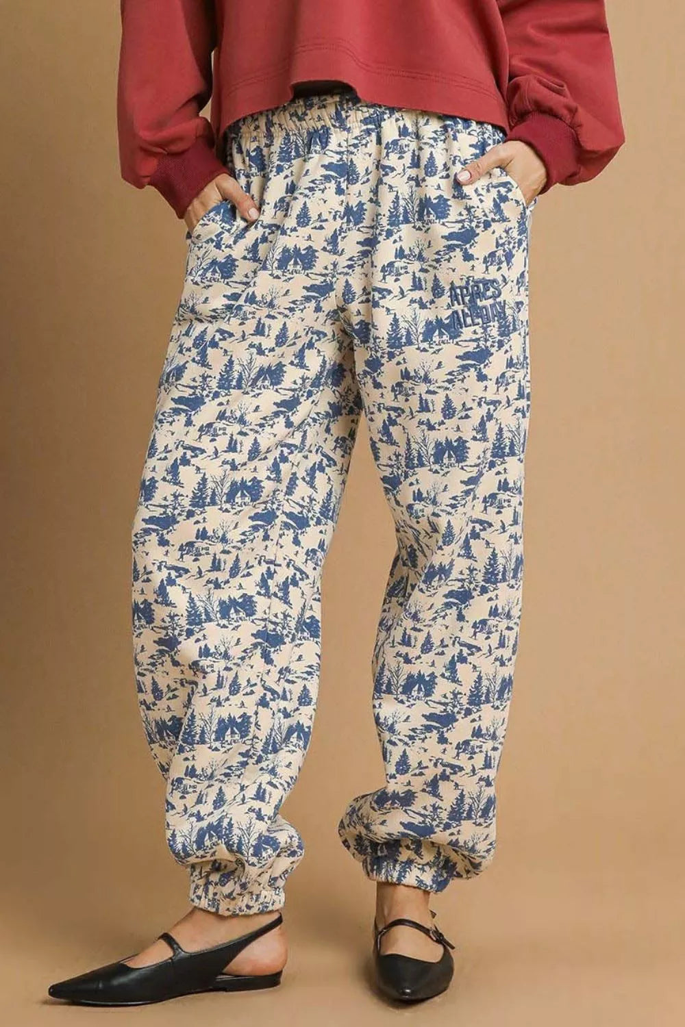 Umgee Scenic Print Casual Sweatpants - cas7m