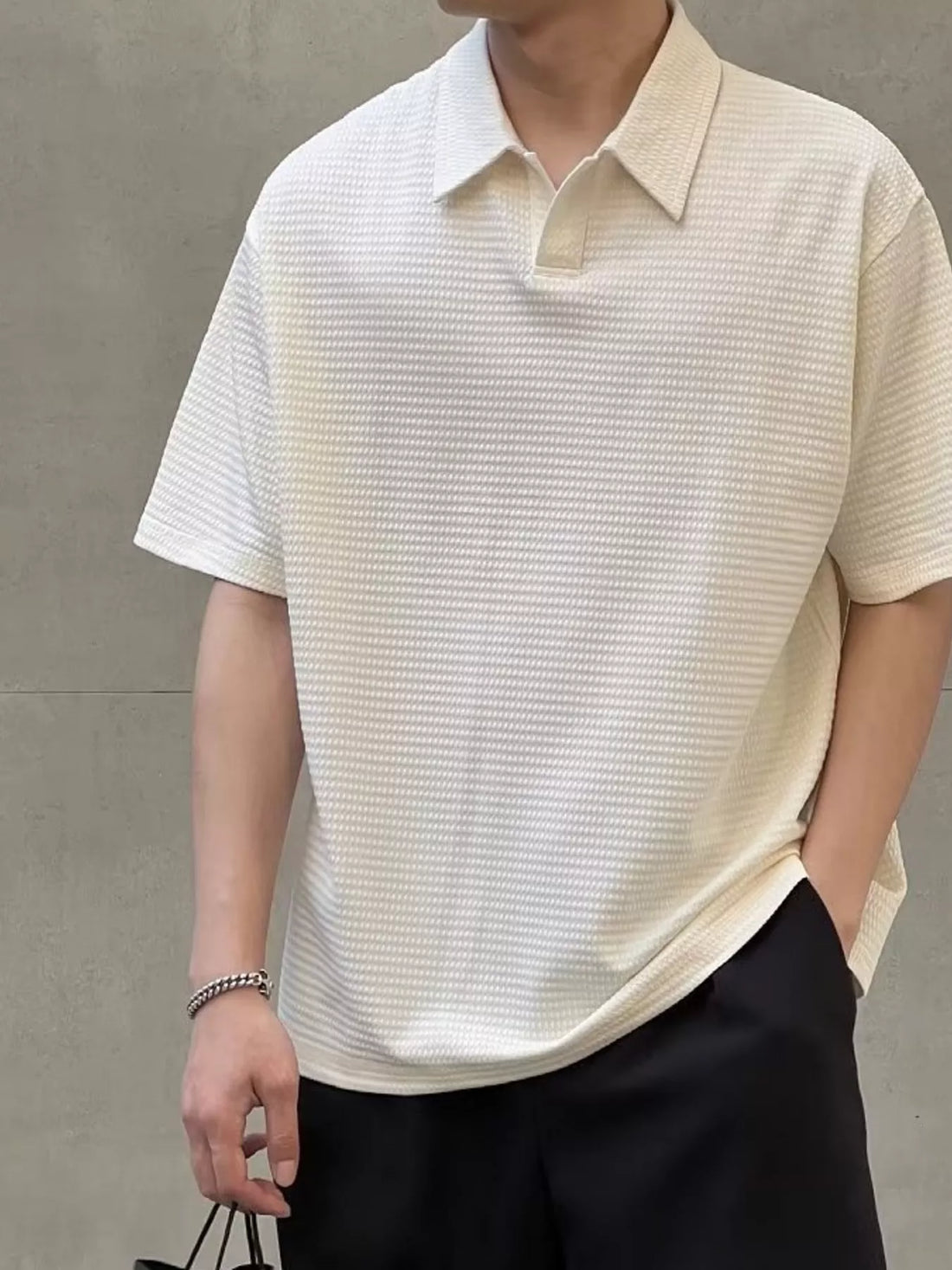 Men's Plus Size Textured Waffle Knit Polo Shirt - cas7m