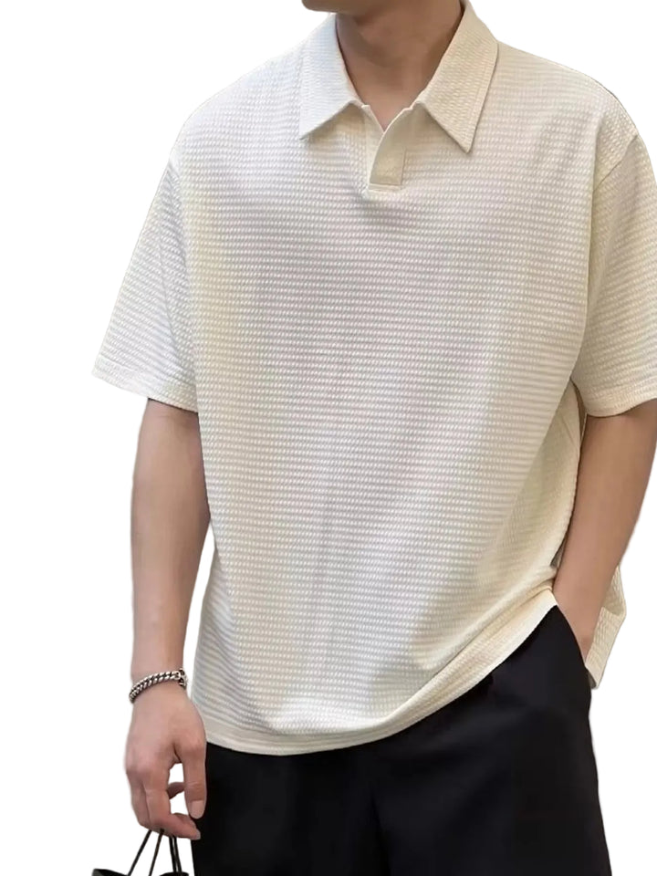 Men's Plus Size Textured Waffle Knit Polo Shirt - cas7m