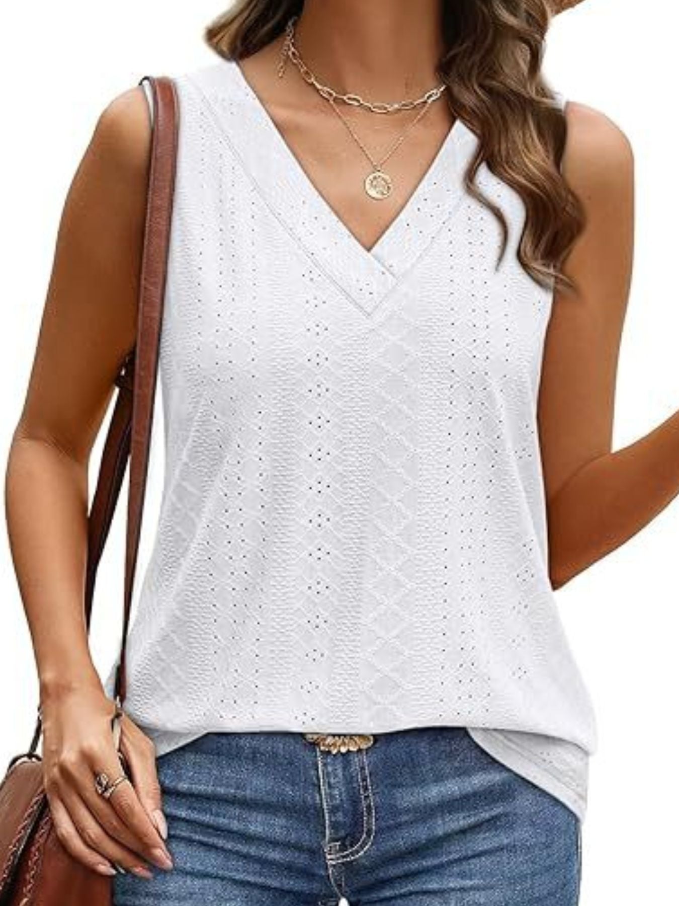 Eyelet V-Neck Tank - cas7m