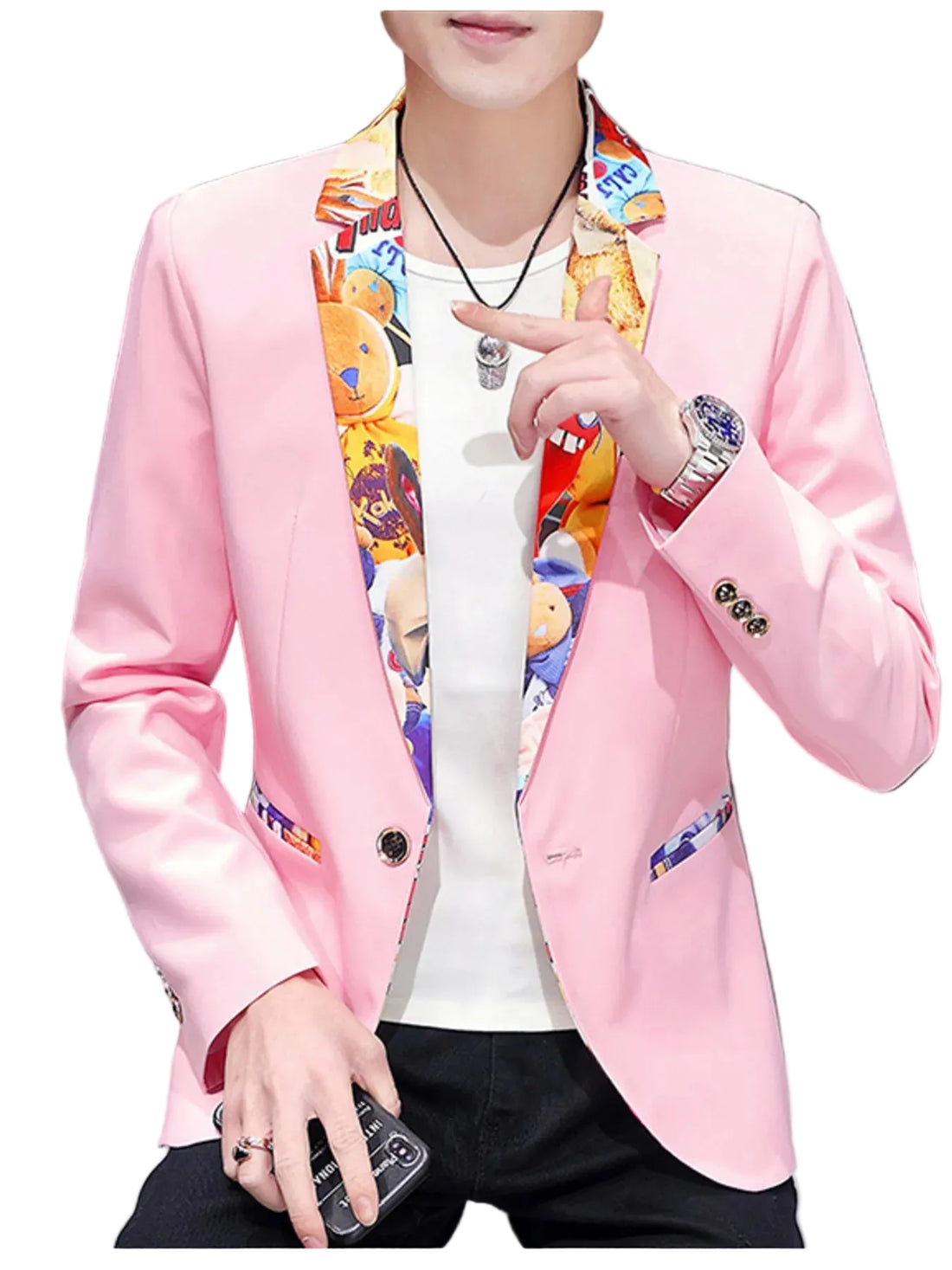 Men's Plus Size Printed Trim Slim Fit Blazer - cas7m