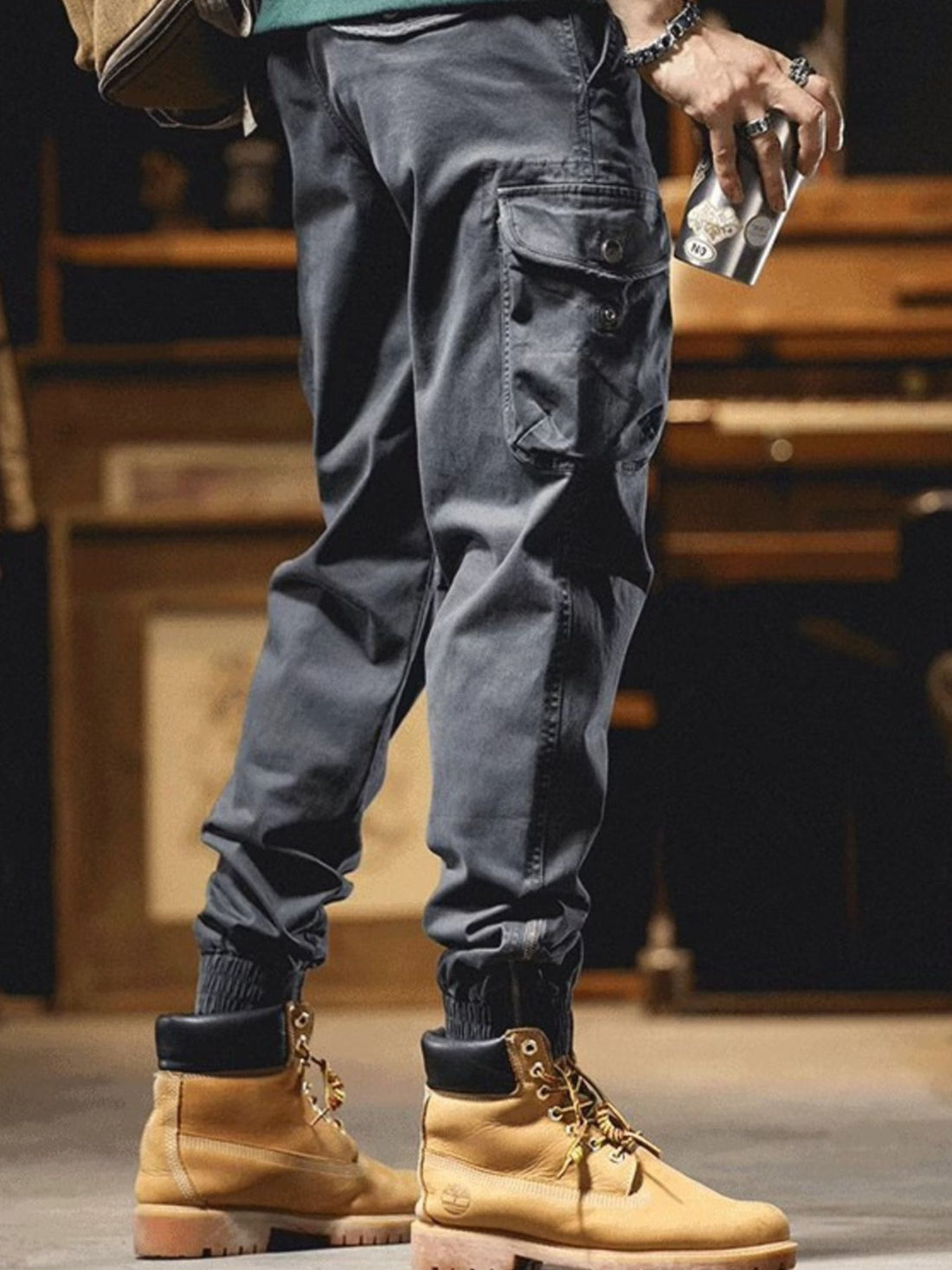 Men's Plus Size Casual Cargo Pants with Elastic Cuff - cas7m