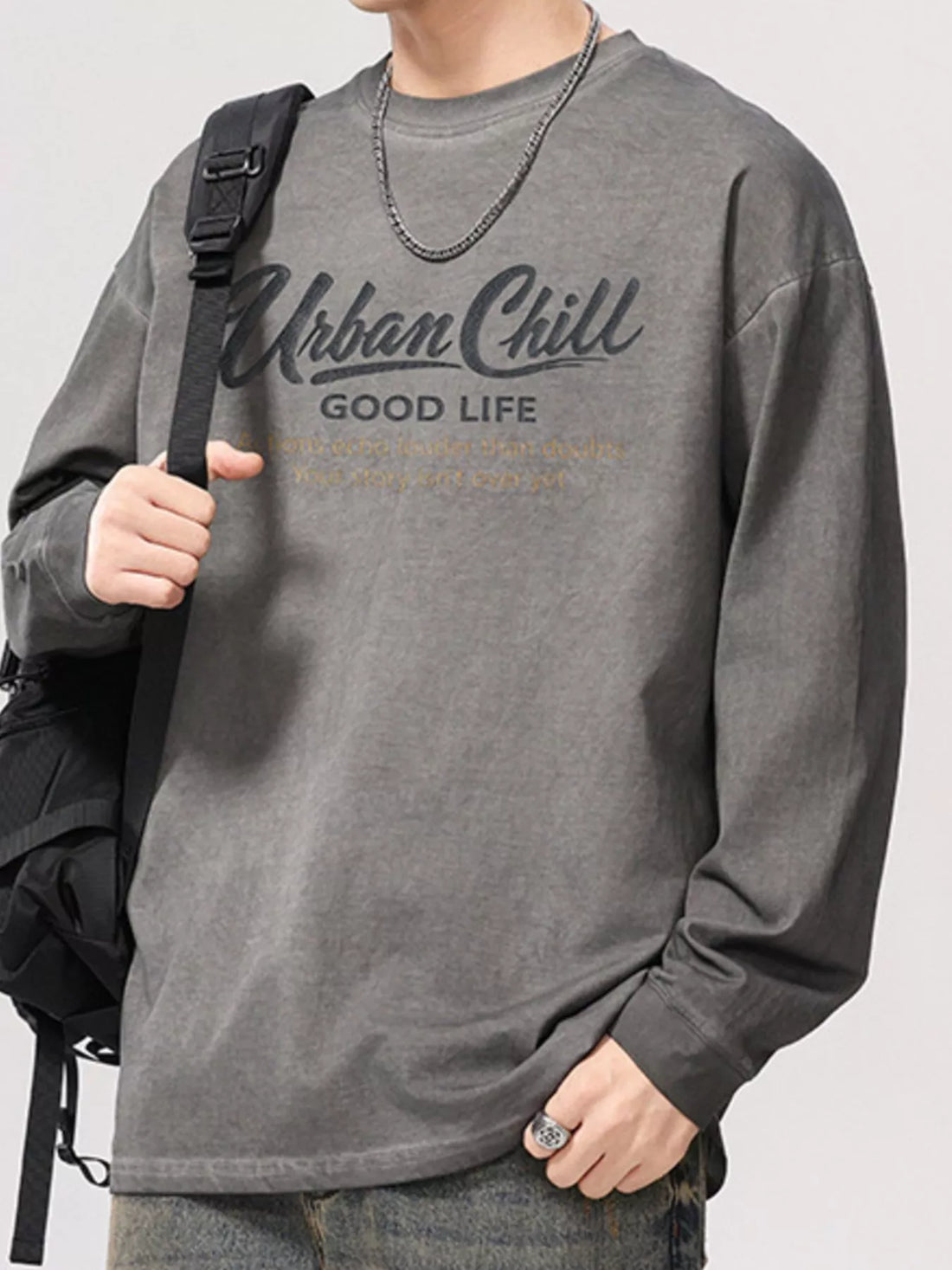 Men's Plus Size Letter Graphic Long Sleeve T-Shirt - cas7m