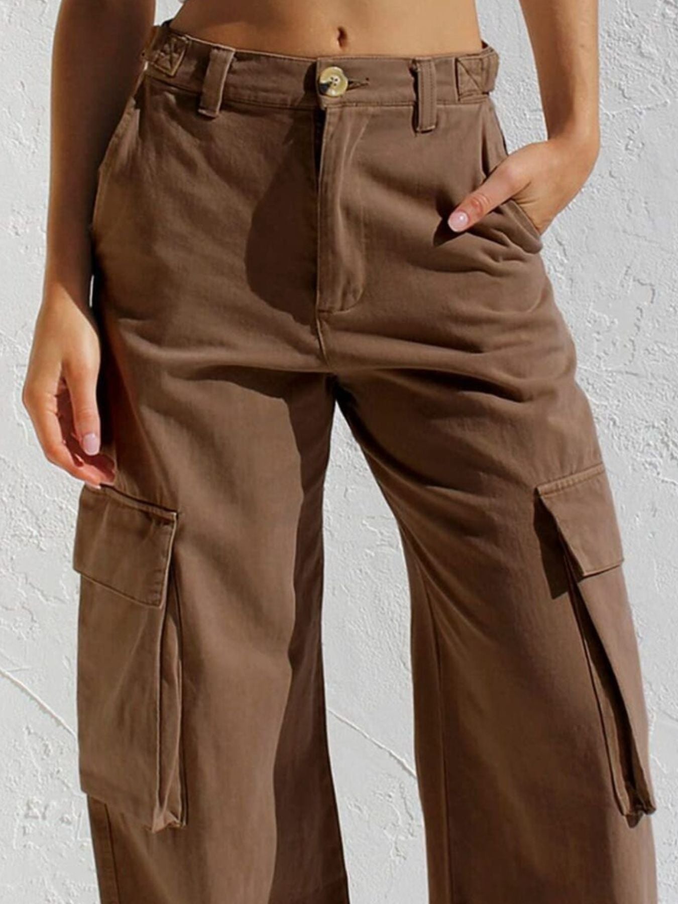 High-Waisted Wide Leg Cargo Jeans - cas7m