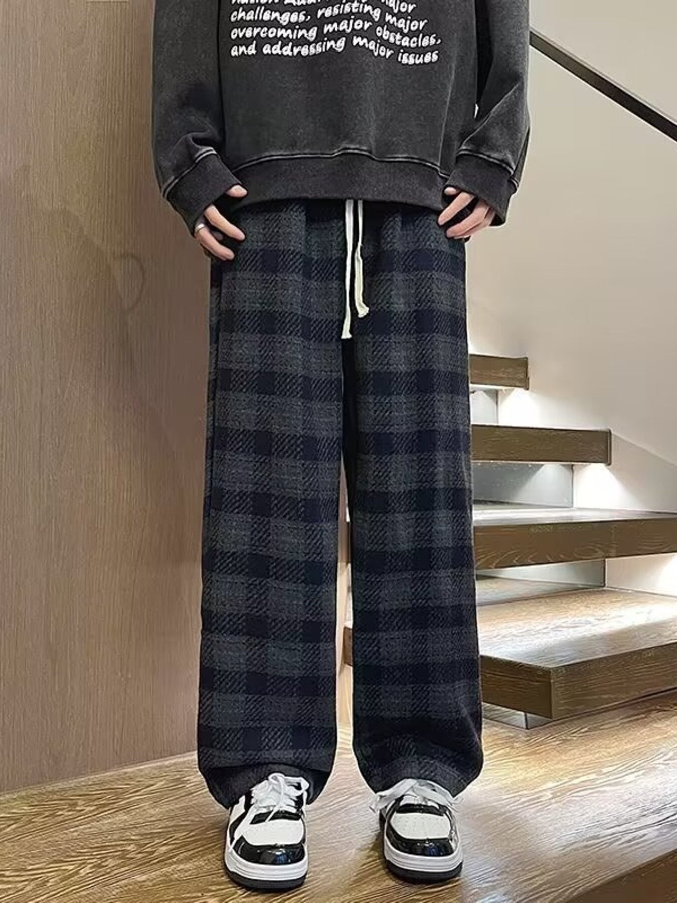 Men's Plus Size Vintage Plaid Wide Leg Pants - cas7m