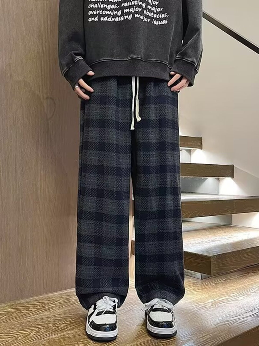 Men's Plus Size Vintage Plaid Wide Leg Pants - cas7m